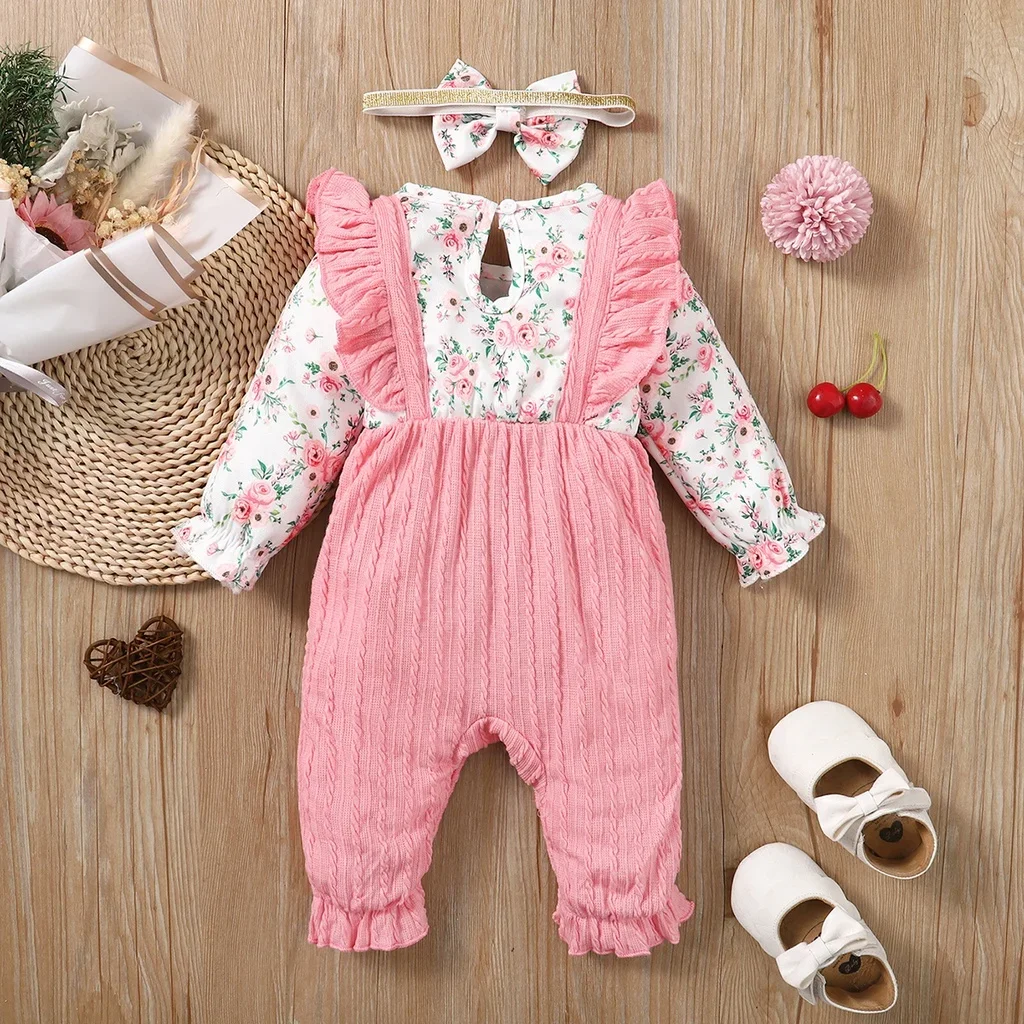 Baby Girl Fashion Romper Cute Floral Pattern Long Sleeve Bow Bodysuit Spring&Autumn Jumpsuit for Infant Girl 0-18 Months thumbnail 5