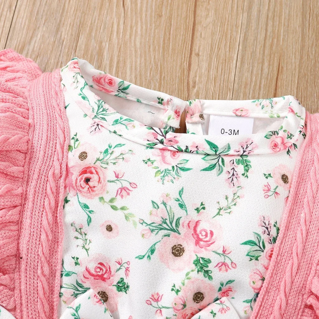 Baby Girl Fashion Romper Cute Floral Pattern Long Sleeve Bow Bodysuit Spring&Autumn Jumpsuit for Infant Girl 0-18 Months thumbnail 2
