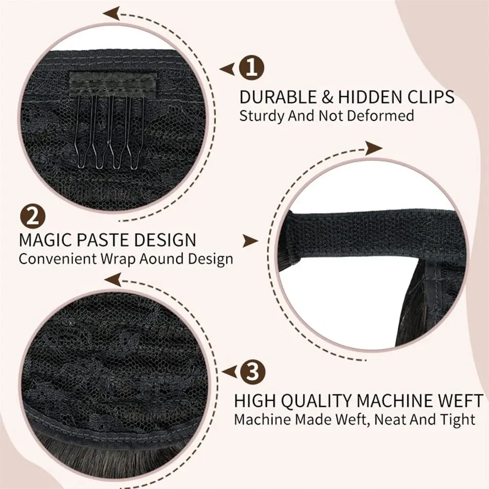 Kinky Straight Ponytaill Extensions Human Hair Wrap Around Clip in Ponytail Hair Extensions for Women Yaki Straight Hairpieces thumbnail 5