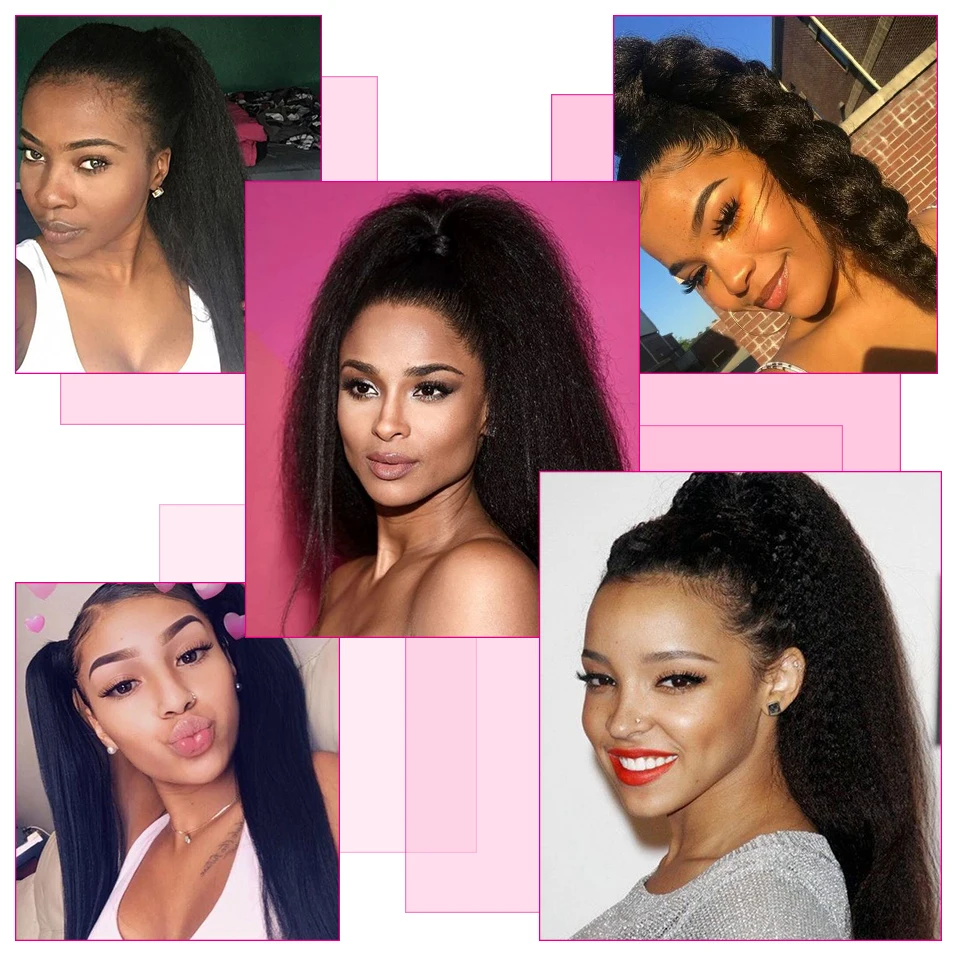 Kinky Straight Ponytaill Extensions Human Hair Wrap Around Clip in Ponytail Hair Extensions for Women Yaki Straight Hairpieces thumbnail 6