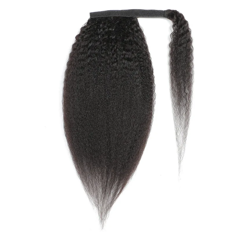 Kinky Straight Ponytaill Extensions Human Hair Wrap Around Clip in Ponytail Hair Extensions for Women Yaki Straight Hairpieces thumbnail 4