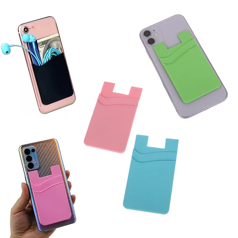 Adhesive Sticker Phone Back Cover ID Card Wallet Pocket Double-layer Silicone Mobile Phone Back Pocket Card Holder Case Pouch thumbnail 3