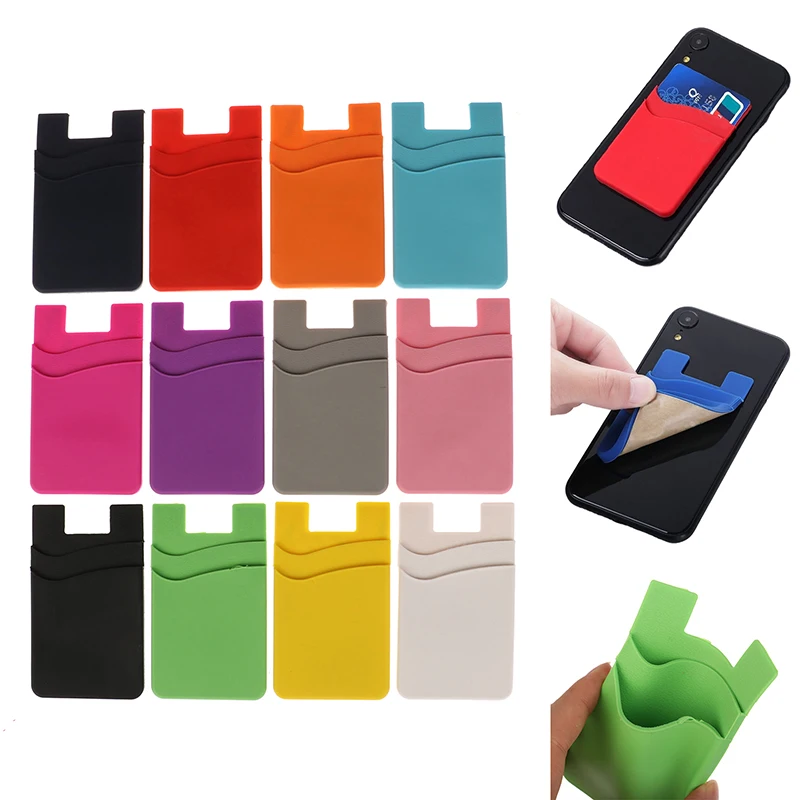 Adhesive Sticker Phone Back Cover ID Card Wallet Pocket Double-layer Silicone Mobile Phone Back Pocket Card Holder Case Pouch thumbnail 2