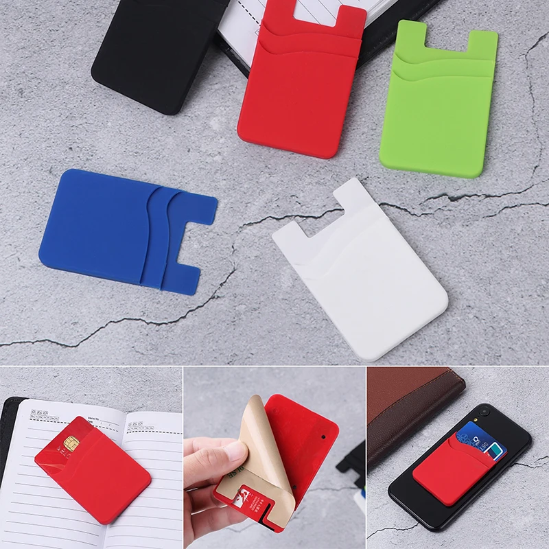 Adhesive Sticker Phone Back Cover ID Card Wallet Pocket Double-layer Silicone Mobile Phone Back Pocket Card Holder Case Pouch thumbnail 4