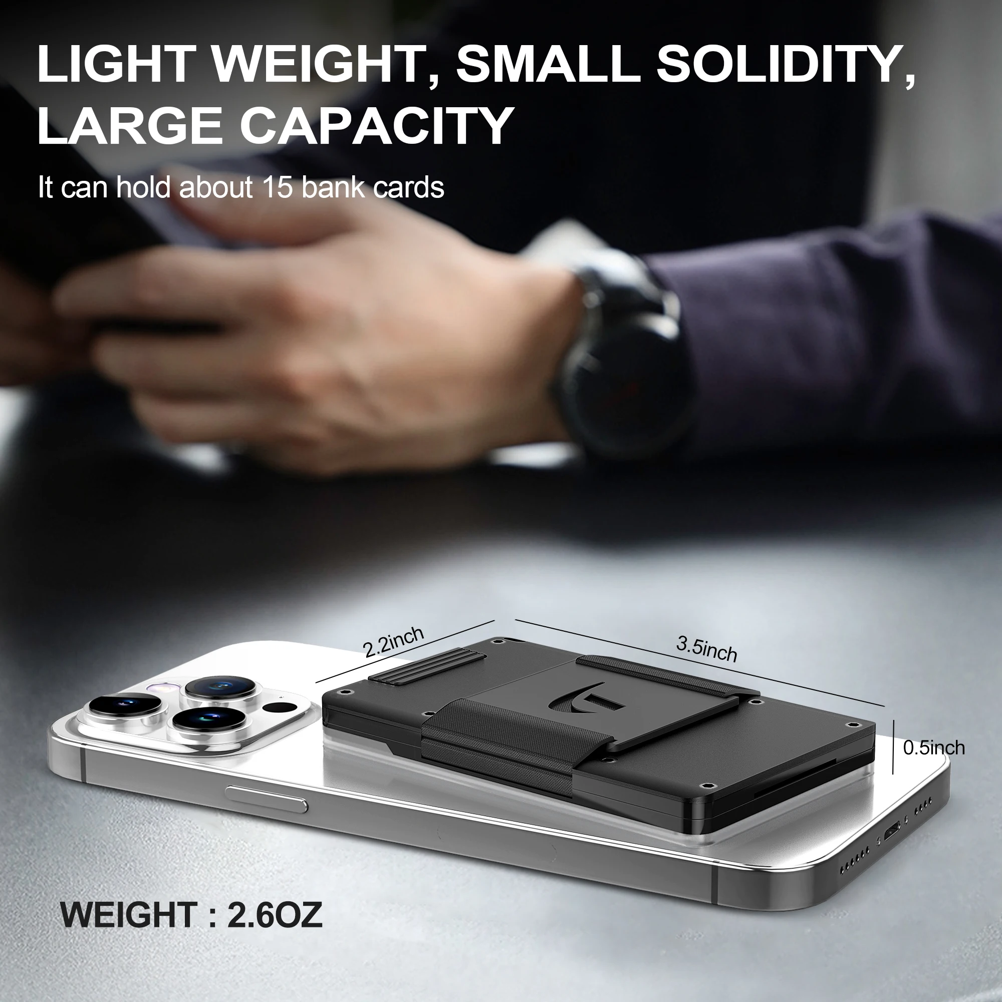 Minimalist Wallet For Men - Aluminum Slim Stretchable Belt Draw-Out Metal Wallet  , Holds up 15 Cards with Cash Strap,Card holde thumbnail 5