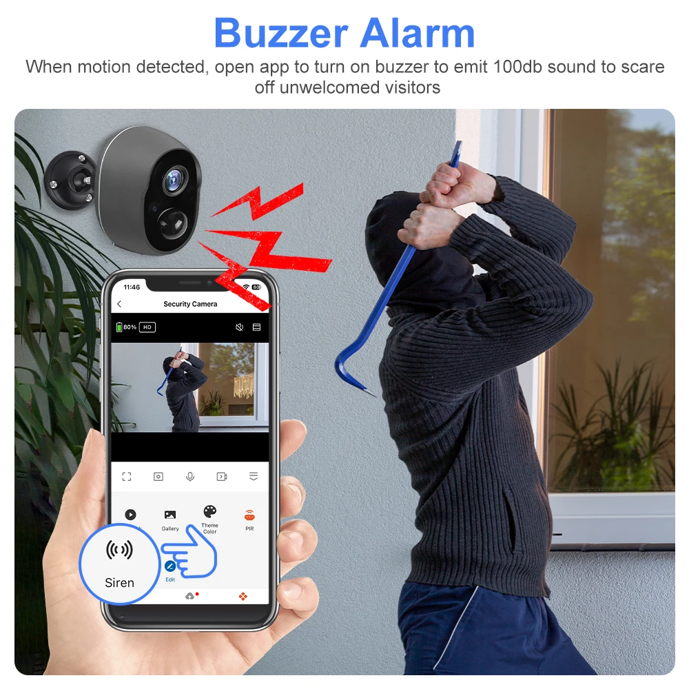 3MP Tuya Smart Life APP Rechargeable Battery Wireless WiFi Outdoor Solar Infrared Buzzer Siren Security Surveillance CCTV Camera thumbnail 6