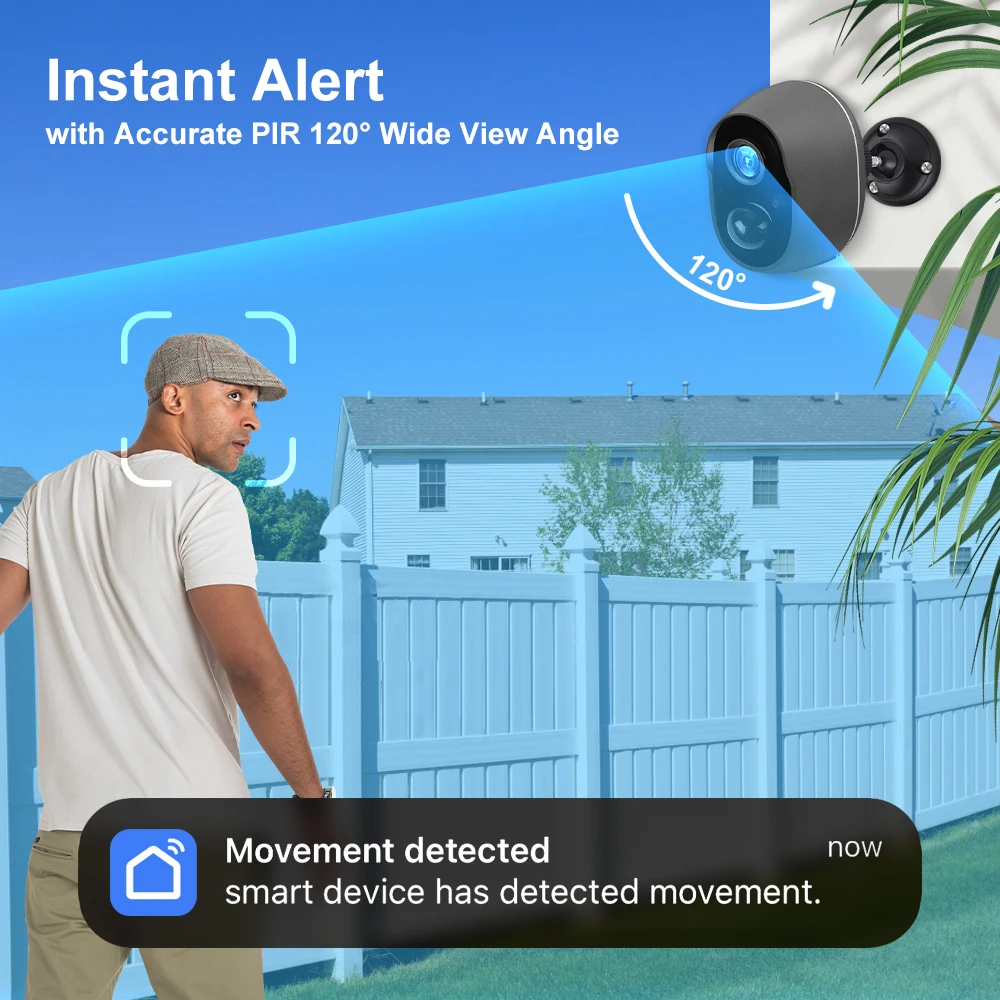 3MP Tuya Smart Life APP Rechargeable Battery Wireless WiFi Outdoor Solar Infrared Buzzer Siren Security Surveillance CCTV Camera thumbnail 5