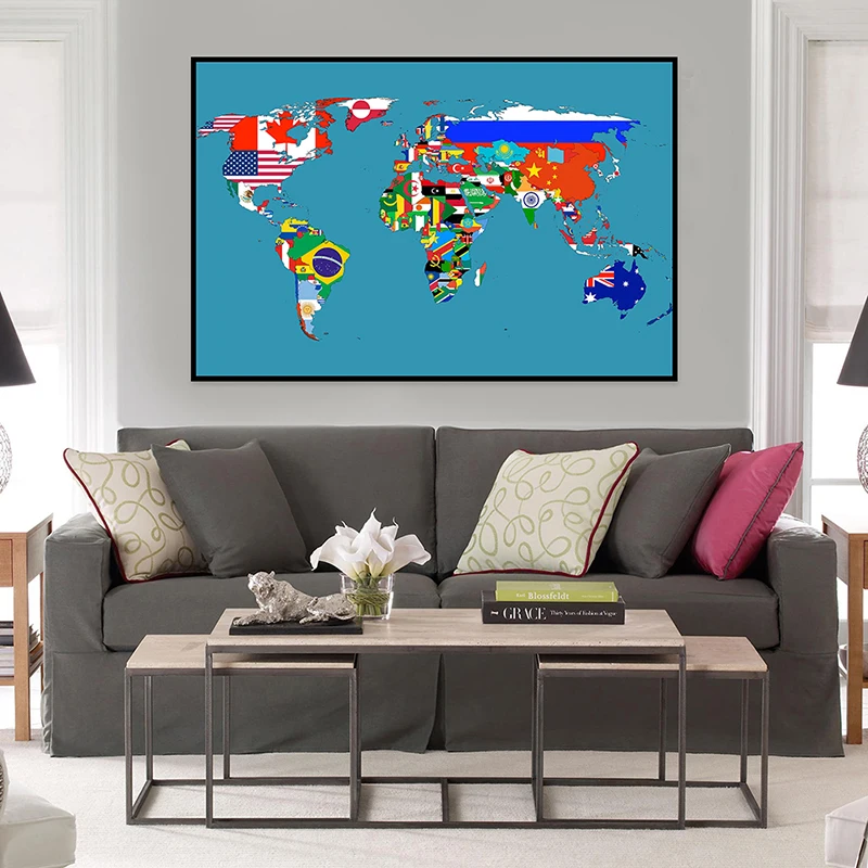 World Map 59x42cm Classic Edition Small Spray Canvas Posters Prints Background for School Classroom Office Supplies thumbnail 6