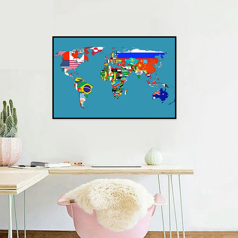 World Map 59x42cm Classic Edition Small Spray Canvas Posters Prints Background for School Classroom Office Supplies thumbnail 5