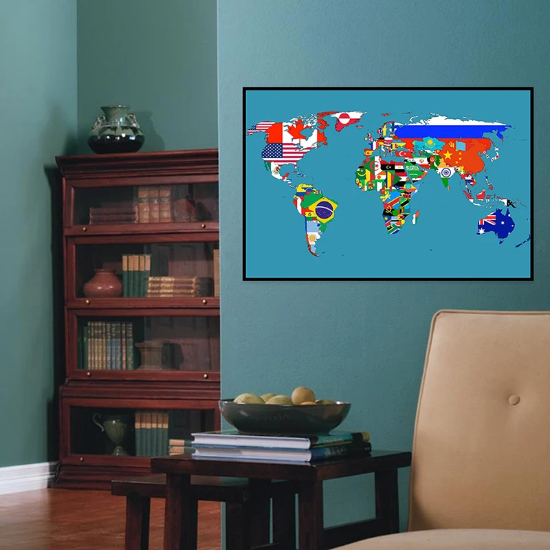 World Map 59x42cm Classic Edition Small Spray Canvas Posters Prints Background for School Classroom Office Supplies thumbnail 2