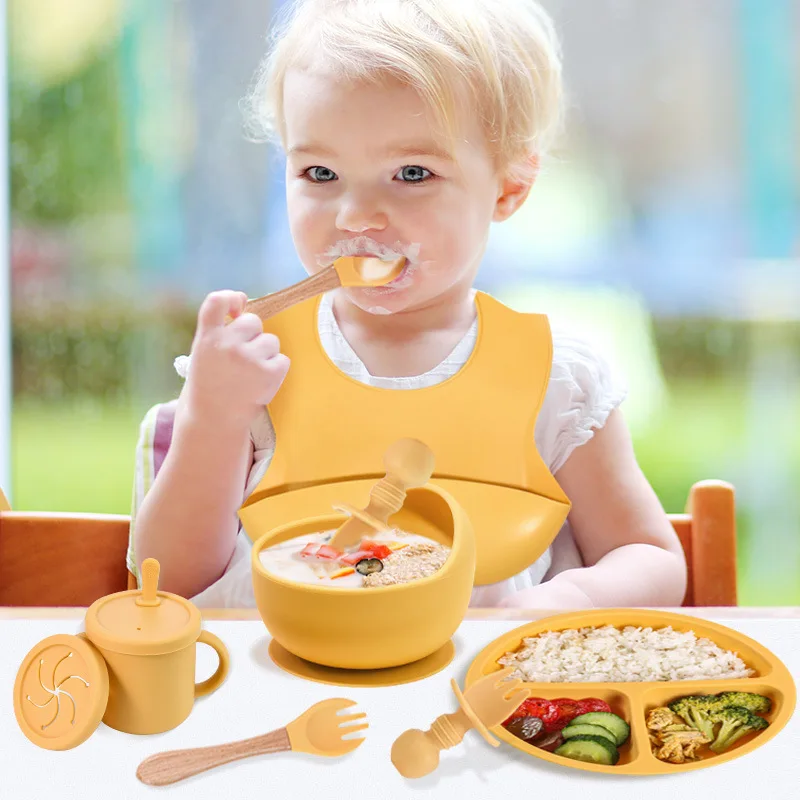 BPA Free Silicone Baby Feeding Set Sucker Bowl Dinning Plate Straw Cup Spoon Forks for Kids Baby Tableware Children Dishes thumbnail 2