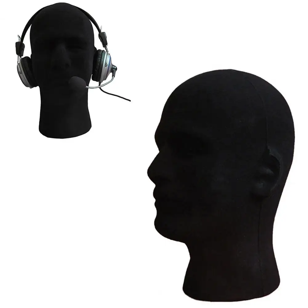 Male Foam Flocking Head Model Glasses Headset Wig Display Stand Tool Mannequin hairdresser's head Black foam mannequin hair head thumbnail 3