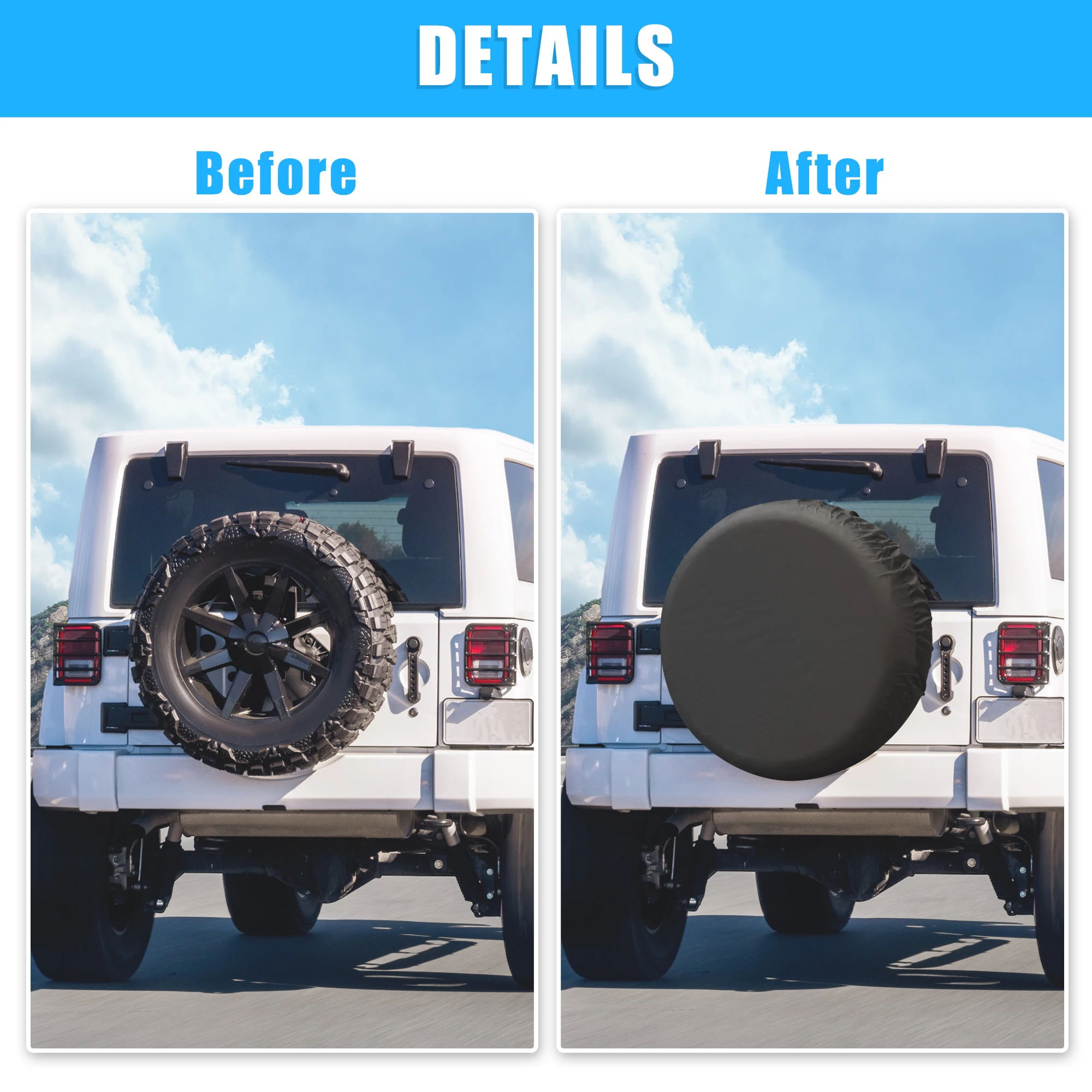 Uxcell Universal 190T Polyester Spare Tire Cover for Jeep Trailer RV SUV Truck Wheel Fit Overall Wheel Diameter 14-17 Inch Black thumbnail 5