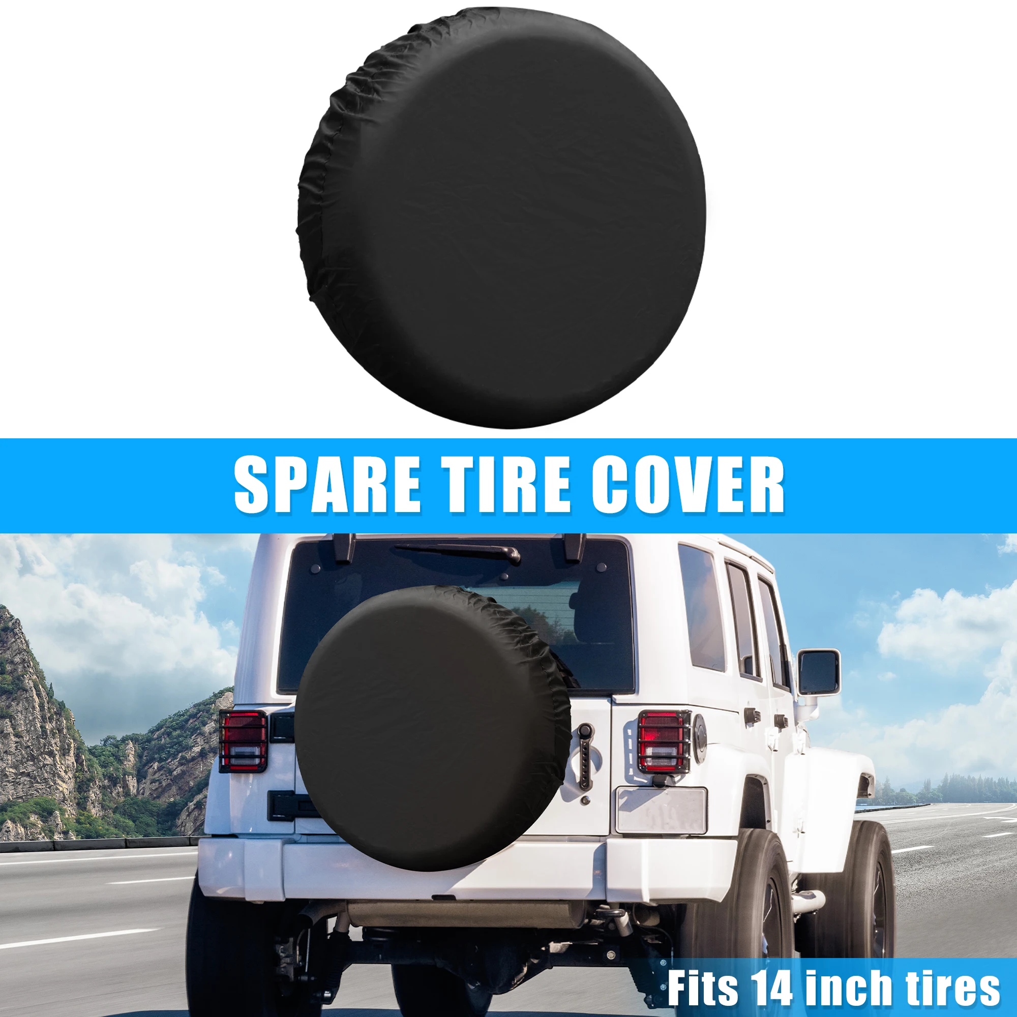 Uxcell Universal 190T Polyester Spare Tire Cover for Jeep Trailer RV SUV Truck Wheel Fit Overall Wheel Diameter 14-17 Inch Black thumbnail 3