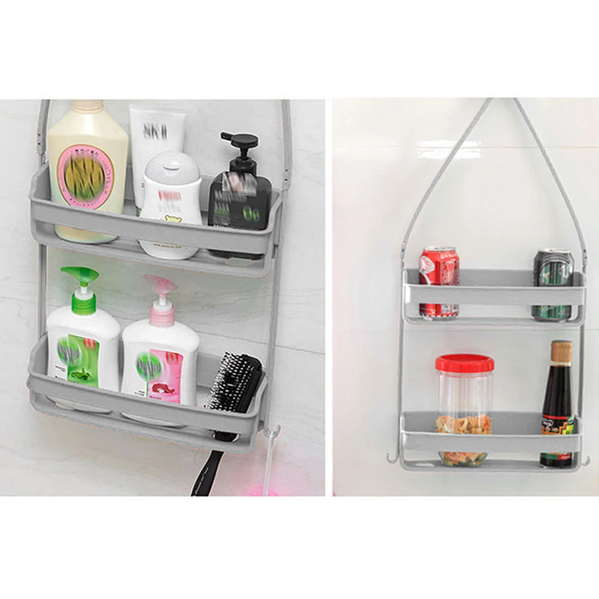 Hanging Bath Shelves Bathroom Shelf Organizer Nail-free Shampoo Holder Storage Shelf Rack Bathroom Basket Holder thumbnail 5