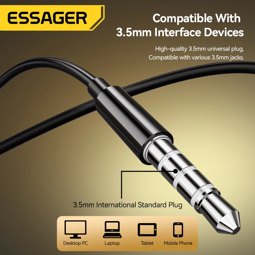 Essager 3.5mm Wired Headphones In Ear Headset Wired Earphones with Microphone Stereo Earbuds Sports In-line Control For Phones thumbnail 6