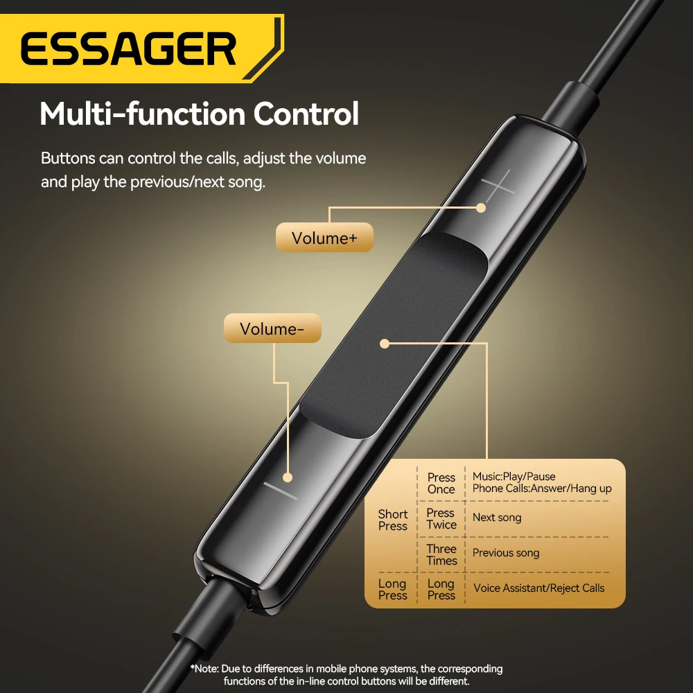 Essager 3.5mm Wired Headphones In Ear Headset Wired Earphones with Microphone Stereo Earbuds Sports In-line Control For Phones thumbnail 5