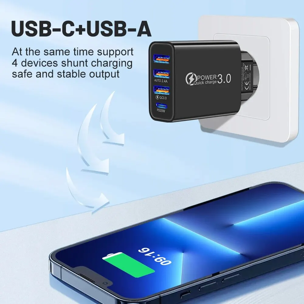 Total 20W Multi Port Wall Charger USB PD Adapter For Xiaomi iPhone 13 12 for Samsung Mobile Phone Plug Charging thumbnail 2