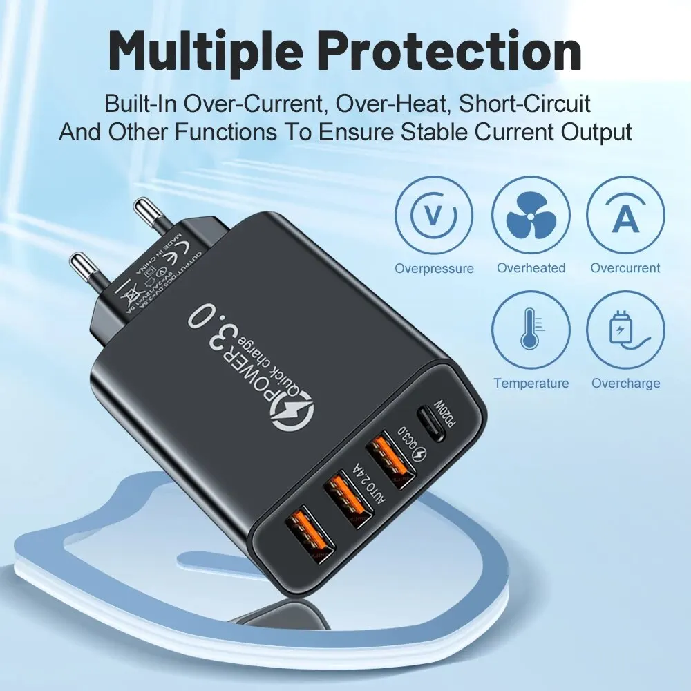 Total 20W Multi Port Wall Charger USB PD Adapter For Xiaomi iPhone 13 12 for Samsung Mobile Phone Plug Charging thumbnail 3