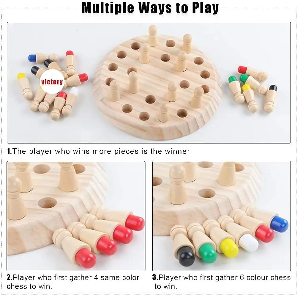Wooden Memory Match Stick Chess Color Game Board Puzzles Montessori Educational Toy Cognitive Ability Learning Toys For Children thumbnail 4
