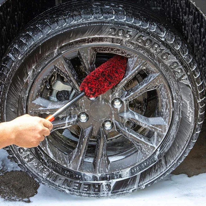 SEAMETAL Car Wheel Tire Brush Soft Plush Wheel Cleaning Brush Car Tire Rims Detailing Long Handle Brushes for Car Cleaning Tools thumbnail 4