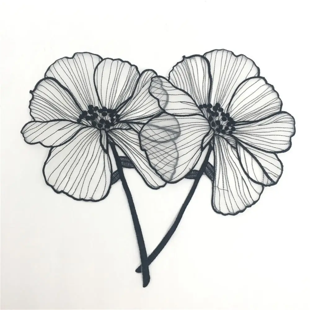 1pc black lotus flower embroidery Patches for clothing DIY sew on floral parches Embroidery lace appliques for shirts