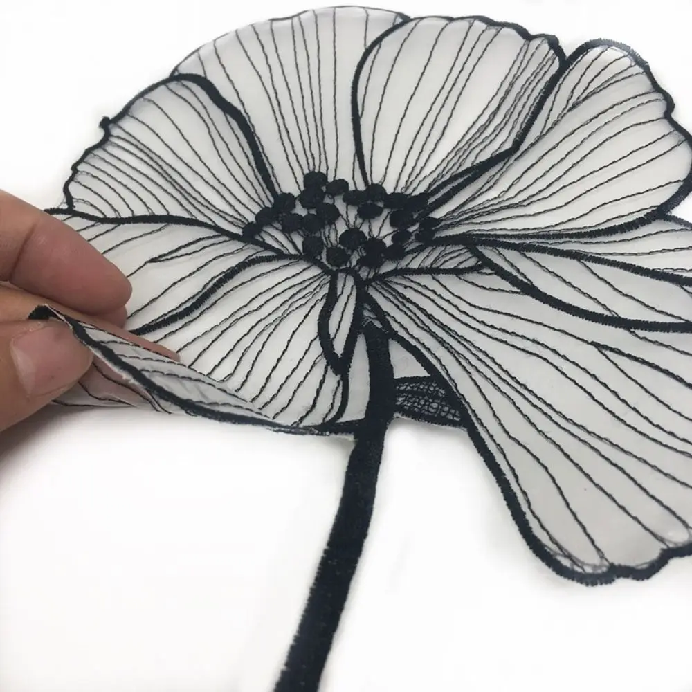 1pc black lotus flower embroidery Patches for clothing DIY sew on floral parches Embroidery lace appliques for shirts thumbnail 4