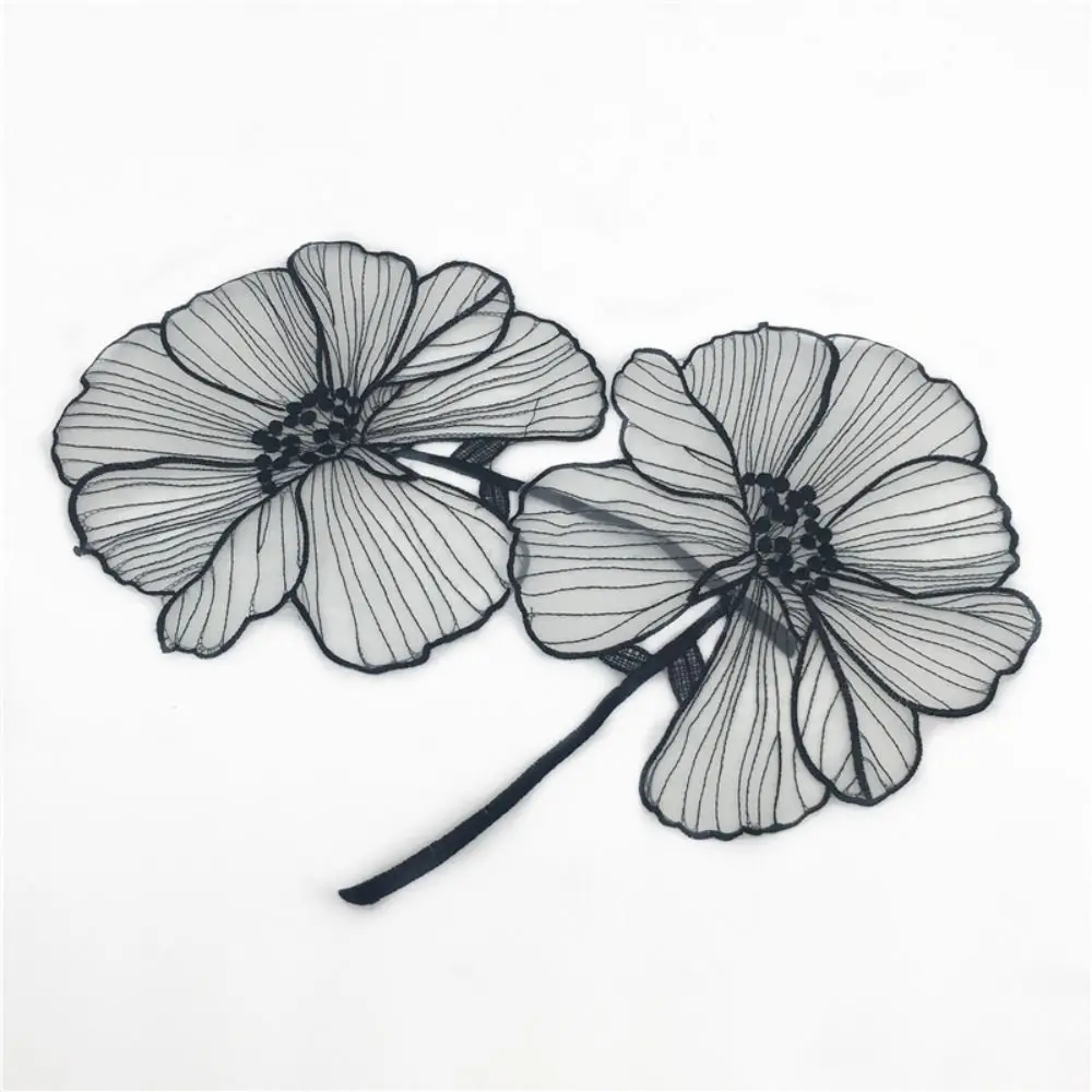 1pc black lotus flower embroidery Patches for clothing DIY sew on floral parches Embroidery lace appliques for shirts thumbnail 2