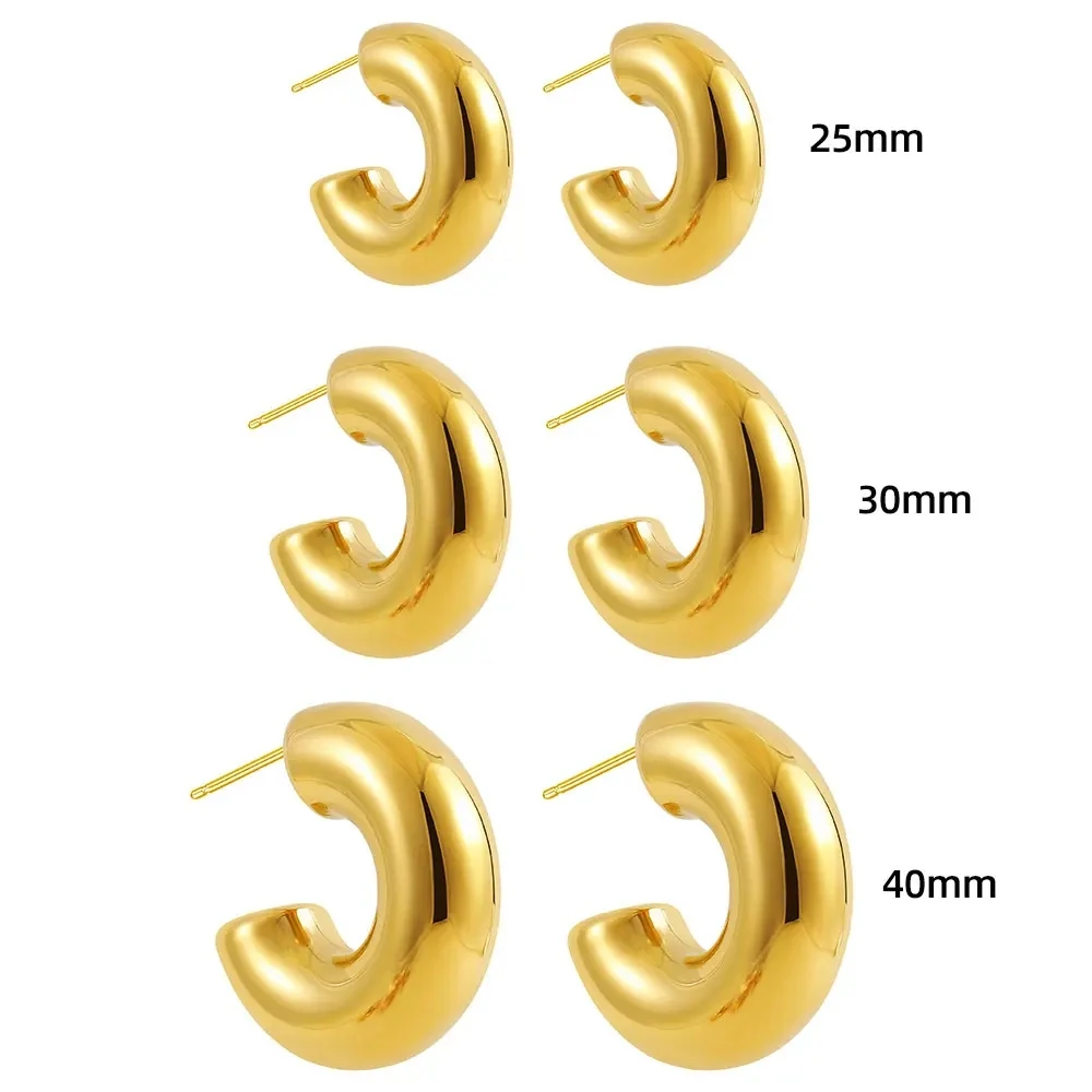 Classic Smooth Round Chunky Hoop Earrings for Women Gold Plated Stainless Steel C Shape Thick Circle Earrings Fashion Jewelry thumbnail 6