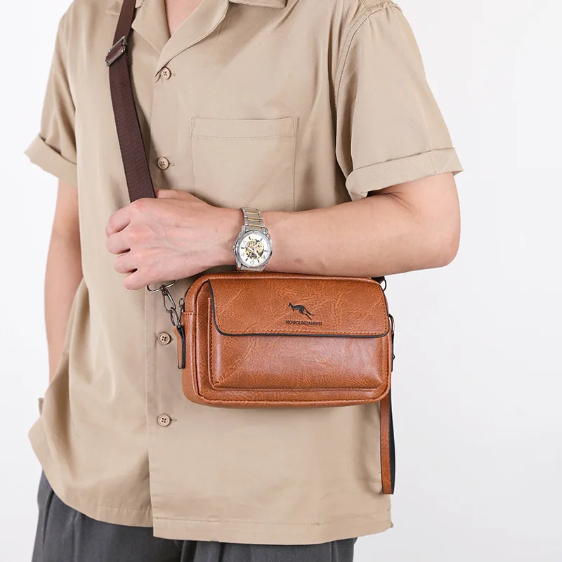 PU Leather Men'S Clutch Bag Long Wallet Mini Shoulder Handbag Square Cross Card Holder Phone Necessaire Pouch Hand Porter Bag thumbnail 2