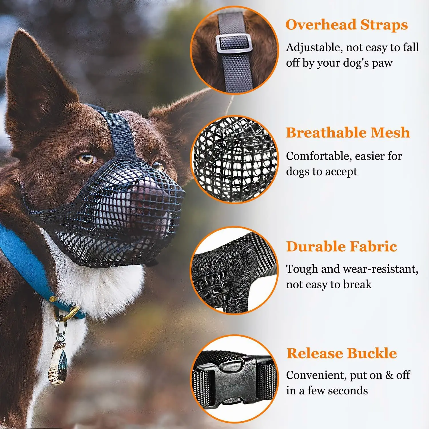 Dog Muzzle, Soft Mesh Covered Muzzles  Poisoned Bait Protection With Adjustable Straps, Prevent Biting Chewing And Licking thumbnail 6