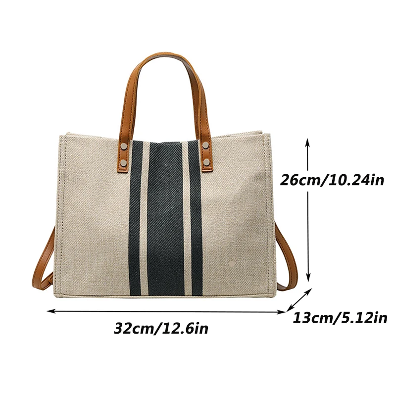 Simple Canvas Stripe Decor Bucket Handbags Women Top Handle Tote Bag Large Capacity Casual Shoulder Crossbody Bags thumbnail 6