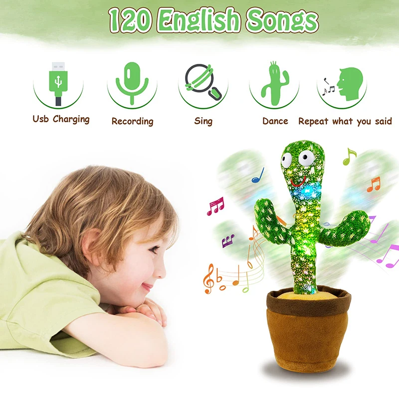 Kids Dancing Talking Cactus Toys Interactive Talking Sunny Cactus Electronic Plush Toy Home Decoration for Children Xmas Gifts thumbnail 4