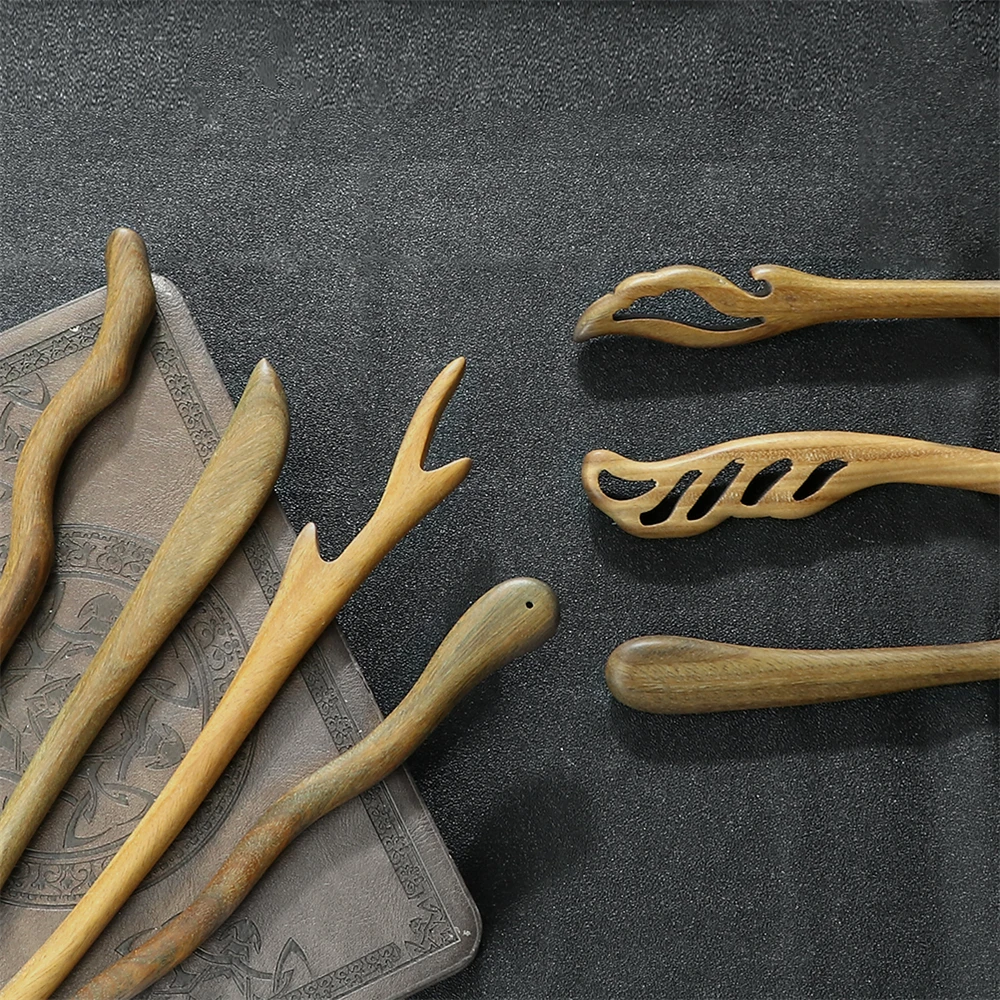 Vintage Hair Stick Natural Green Sandalwood Hairpin Women Girls Hair Clips Pins Antiquity Chinese Style Hair Accessories Jewelry thumbnail 6