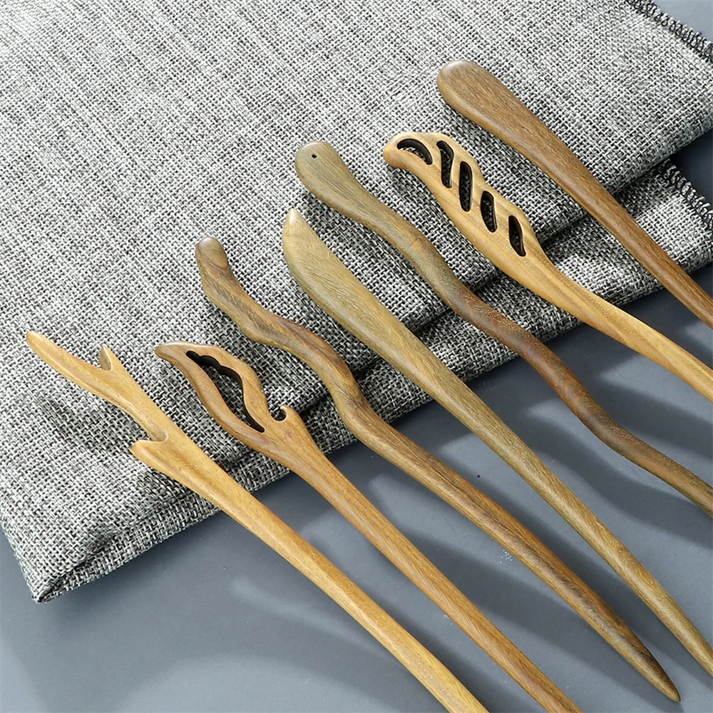 Vintage Hair Stick Natural Green Sandalwood Hairpin Women Girls Hair Clips Pins Antiquity Chinese Style Hair Accessories Jewelry thumbnail 2