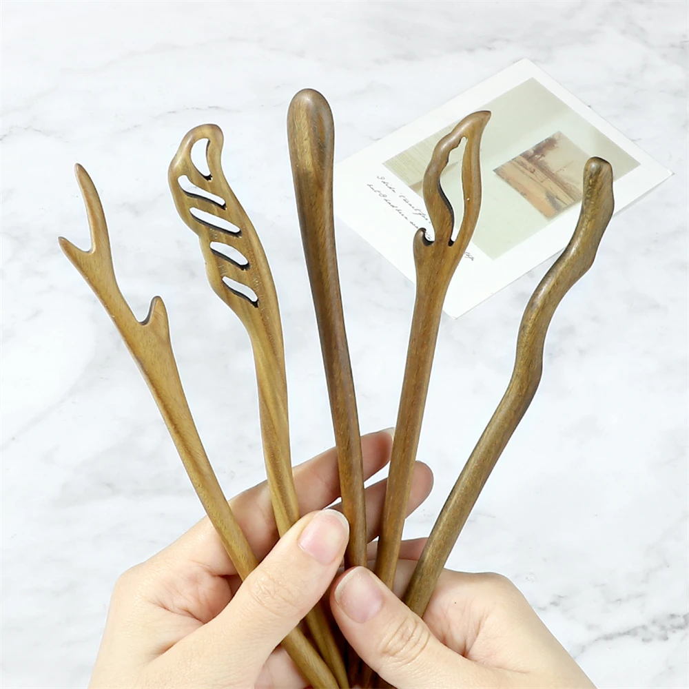 Vintage Hair Stick Natural Green Sandalwood Hairpin Women Girls Hair Clips Pins Antiquity Chinese Style Hair Accessories Jewelry thumbnail 4