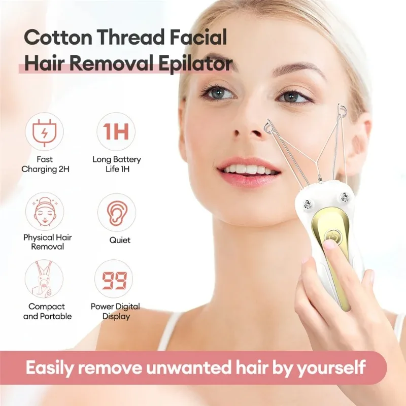 Mini Electric Hair Remover Facial Hair Removal Defeatherer Women Beauty Epilator Body Arm Cotton Thread Depilator LCD Display thumbnail 4