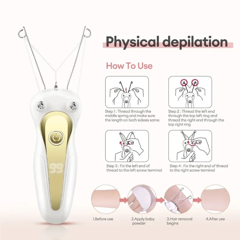 Mini Electric Hair Remover Facial Hair Removal Defeatherer Women Beauty Epilator Body Arm Cotton Thread Depilator LCD Display thumbnail 5