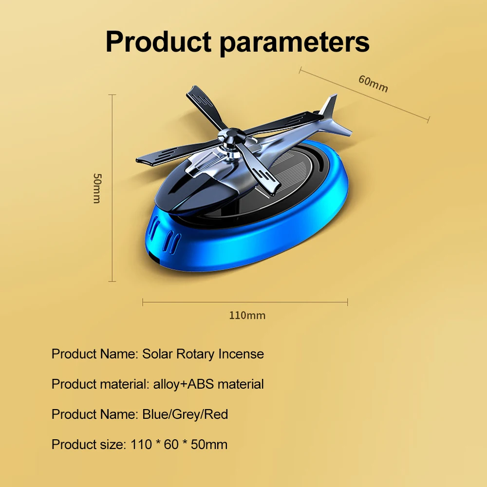 Solar Fragrance Car Air Freshener Helicopter Solar Power Rotating Propeller Aroma Diffuser Auto Interior Decoration Aromatherapy thumbnail 6