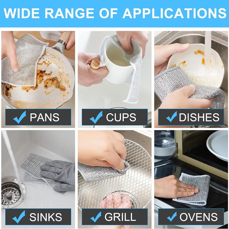 New Thickened Cleaning Cloth Kitchen Magic Dishwashing Towel Metal Steel Wire Cleaning Rag Microwave Stove Clean Tool Dish Cloth thumbnail 6