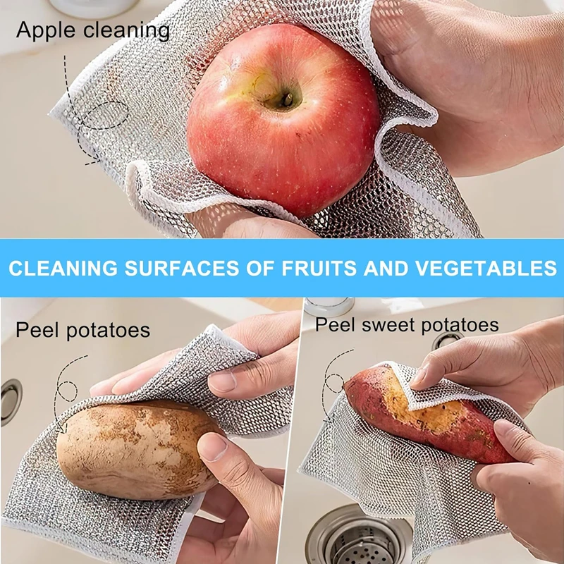 New Thickened Cleaning Cloth Kitchen Magic Dishwashing Towel Metal Steel Wire Cleaning Rag Microwave Stove Clean Tool Dish Cloth thumbnail 5