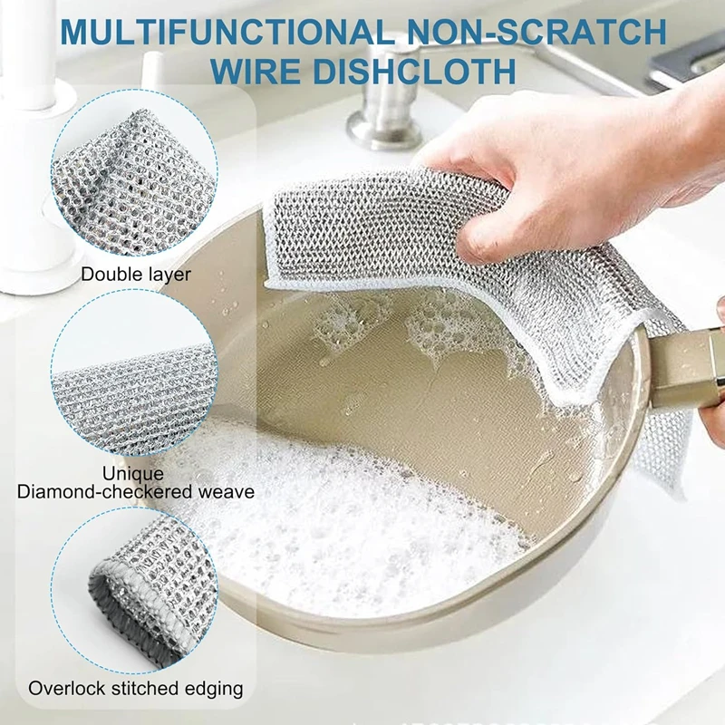 New Thickened Cleaning Cloth Kitchen Magic Dishwashing Towel Metal Steel Wire Cleaning Rag Microwave Stove Clean Tool Dish Cloth thumbnail 4