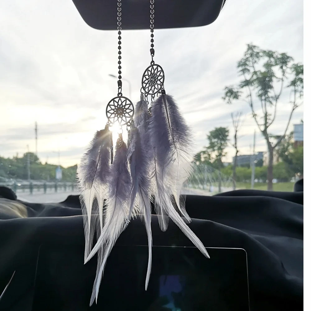 1/2pcs Dream Catcher Car Pendant for Girls Feather Mirror Hanging Pendant Home Decor Lucky Car Ornament Car Interior Accessories thumbnail 3