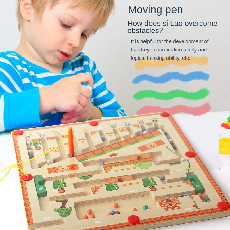 Children Magnetic Color and Number Maze Wooden Puzzle Activity Board Learning Educational Counting Matching Montessori Kids Toys thumbnail 3