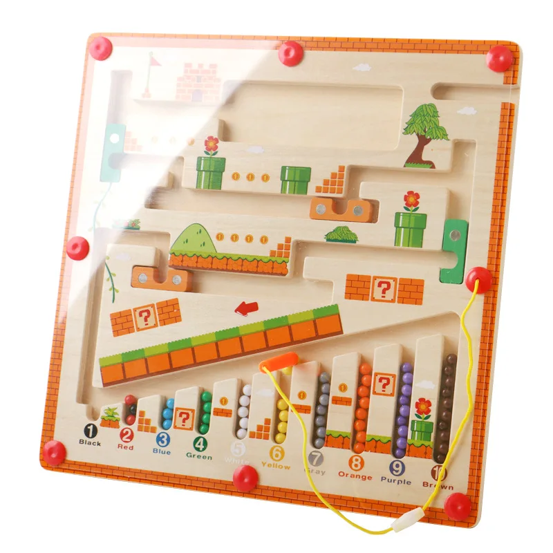 Children Magnetic Color and Number Maze Wooden Puzzle Activity Board Learning Educational Counting Matching Montessori Kids Toys thumbnail 2