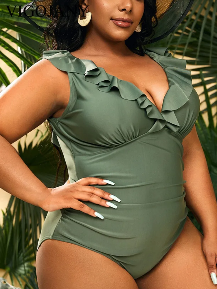 VigoJany 2026 Verge Strapped Plus Size Swimwear Women V Neck Beach One Piece Swimsuit Backless Summer Big Bathing Suit Beachwear thumbnail 3