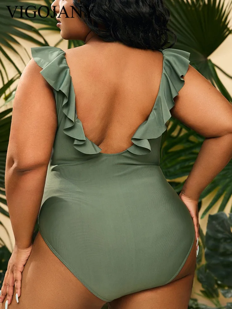 VigoJany 2026 Verge Strapped Plus Size Swimwear Women V Neck Beach One Piece Swimsuit Backless Summer Big Bathing Suit Beachwear thumbnail 5