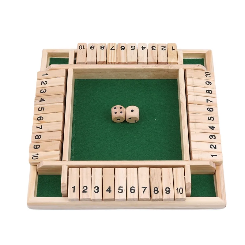 Deluxe Four Sided 10 Numbers Shut The Box Board Game Set Toy Dice Party Club Drinking Games for Adults Families thumbnail 2