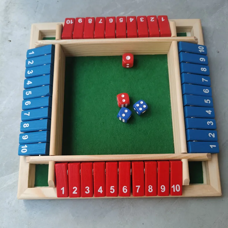 Deluxe Four Sided 10 Numbers Shut The Box Board Game Set Toy Dice Party Club Drinking Games for Adults Families thumbnail 6