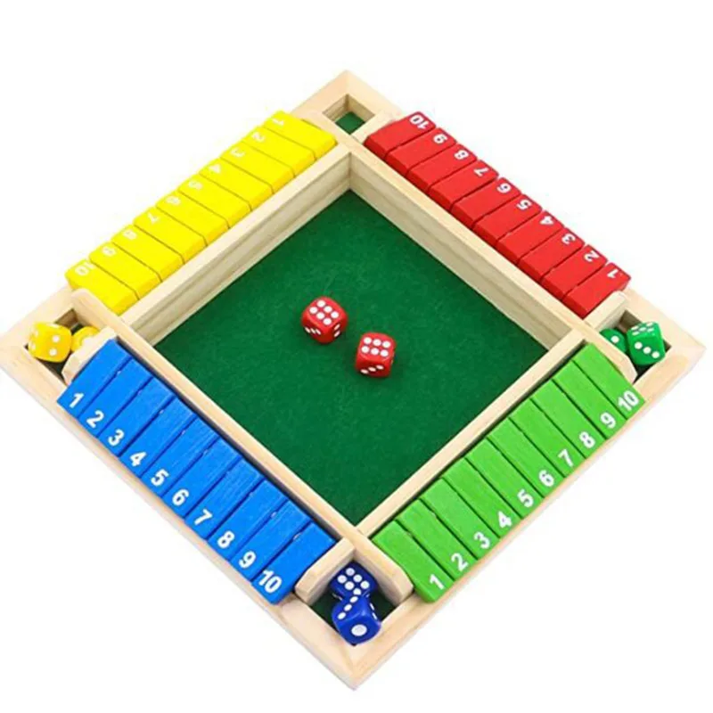 Deluxe Four Sided 10 Numbers Shut The Box Board Game Set Toy Dice Party Club Drinking Games for Adults Families thumbnail 3